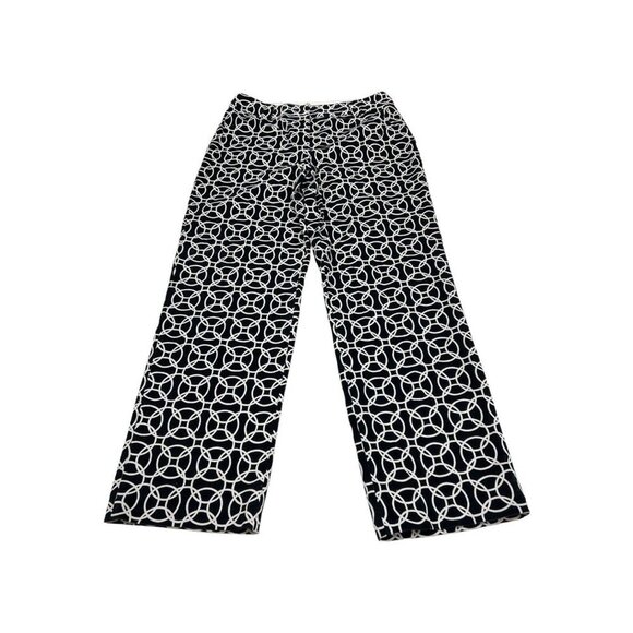 Talbots Womens 14 Velvet Straight‎ Leg Pants Stretch Black Geometric Vintage - Picture 2 of 6